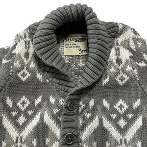 Genuine Baby by OshKosh Fair Isle Knit Cardigan Sweater 3M Gray White